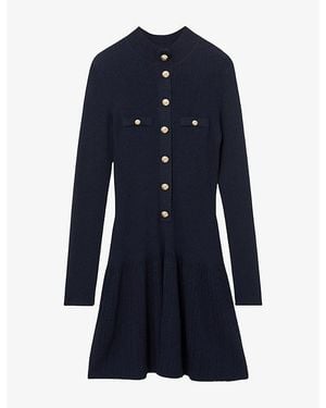 Reiss Erin Button-Down Stretch-Knit Mini Dress - Blue