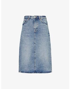 Samsøe & Samsøe Saelsie Back-Slit Denim Midi Skirt - Blue