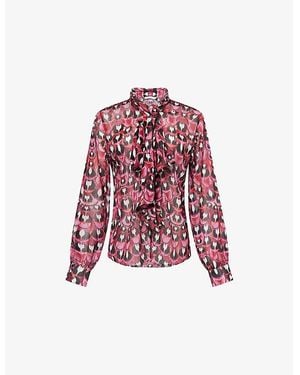 Mary Katrantzou Ines Tie-Neck Printed Chiffon Blouse - Red