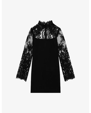 The Kooples Lace Contrast-Collar Woven Mini Dress in Black | Lyst The Kooples Lace Contrast-Collar Woven Mini Dress in Black | Lyst