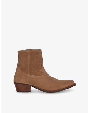The Kooples Almond-Toe Western Suede Heeled Ankle Boots - Brown