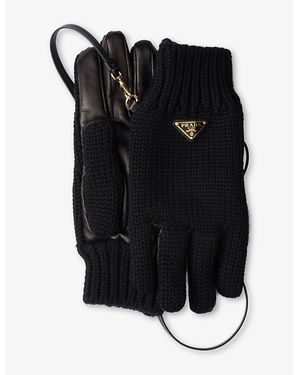 手袋 Prada Black Stretch Wool Blend Gloves Prada zip-pocket Leather Gloves | Black | FARFETCH