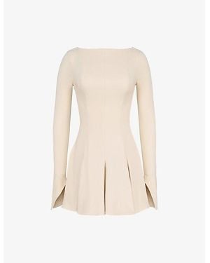 House Of Cb Francesca Long-Sleeved Stretch-Woven Mini Dress Xs (A-C Cup) - Natural