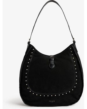 Ted Baker Kalrina Studded Suede Hobo Bag - Black