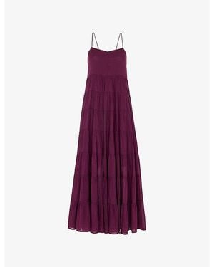 Whistles Curved-Neck Sleeveless Tiered Cotton Maxi Dress - Purple