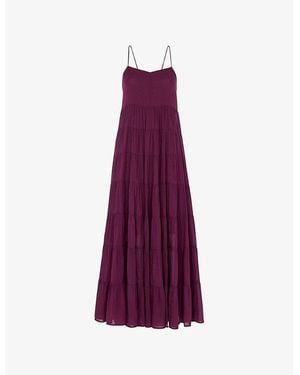 Whistles Curved-Neck Sleeveless Tiered Cotton Maxi Dress - Purple