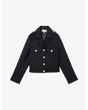 Reiss Jaque Cropped Wool Jacket - Blue