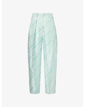 Victoria Beckham Cecilia Printed Wide-Leg Silk Trousers - Blue