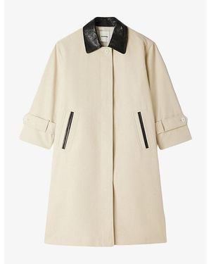 Sandro Long-Length Leather-Collar Cotton Coat - Natural