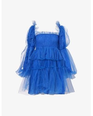 Sister Jane Mystery Long-Sleeve Tulle Mini Dress - Blue