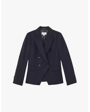 Reiss Gabi Double-Breasted Stretch-Woven Blazer - Blue