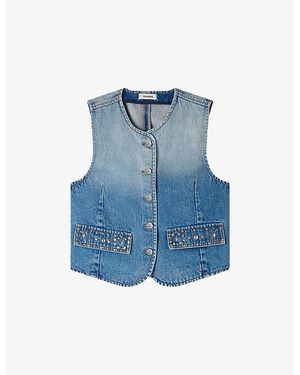 Sandro Sleeveless Faded Denim Jacket - Blue