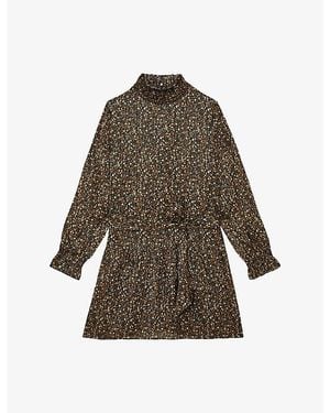 Reiss Darci Floral-Print Woven Mini Dress - Brown