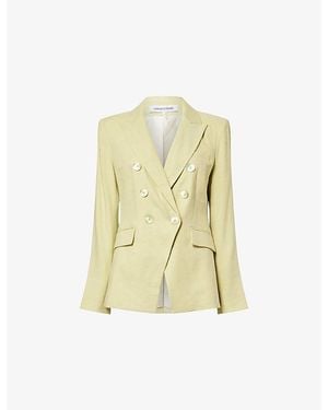 Veronica Beard Miller Dickey Peak-Lapel Linen-Blend Blazer - Yellow
