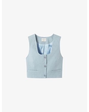 Claudie Pierlot Square-Neck Cropped Linen-Blend Top - Blue