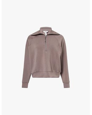 Spanx Air Essentials Half-Zip Stretch-Jersey Sweatshirt - Brown