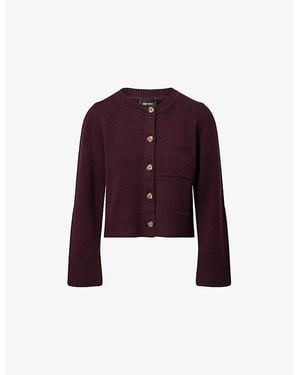 ME+EM Cropped Round-Neck Wool And Cashmere Cardigan - Purple
