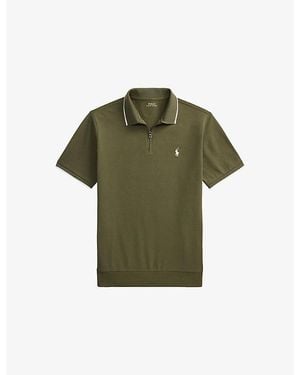 Polo Ralph Lauren Logo-Embroidered Tipped Zip-Up Cotton Polo Shirt - Green
