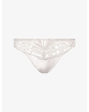 Aubade Satin Memories Satin And Lace Tanga Briefs - White