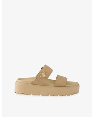 Prada Double-Strap Nubuck Leather Slides - Natural