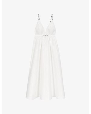 Maje Jewelled V-Neck Taffeta Maxi Dress - White
