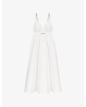 Maje Jewelled V-Neck Taffeta Maxi Dress - White