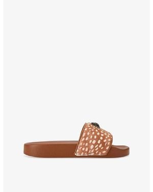 Kurt Geiger Meena Eagle Leather Slides - Brown