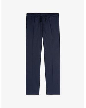The Kooples Drawstring-Waist Straight-Leg Stretch-Cotton Trousers - Blue