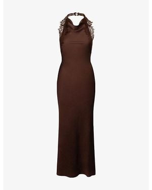 OMNES Benita Halterneck Satin Maxi Dress - Brown