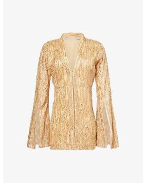 GRACE FAENA The Aqua Crystal-Embellished Tulle Mini Dress - Natural