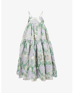 Sister Jane Ashore Floral-Jacquard Woven Midi Dress - Blue