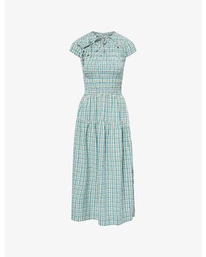 Damson Madder Ebba Smocked Cotton Midi Dress - Blue