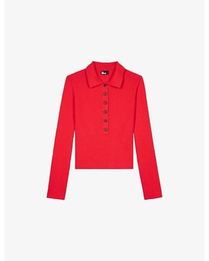 The Kooples Ribbed Button-Neck Knitted Sweater - Red