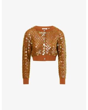 Zankov Mina Sequinned Wool And Cashmere-Blend Cardigan - Brown