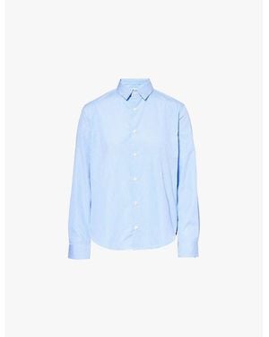 Sporty & Rich Stripe-Pattern Logo-Embroidered Cotton-Poplin Shirt - Blue