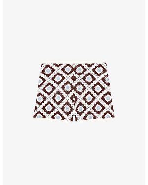 Maje Floral Mid-Rise Crochet Shorts - White