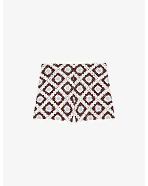 Maje Floral Mid-Rise Crochet Shorts - White