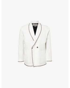 Kartik Research Double-Breasted Contrast-Embroidered Linen Jacket - White