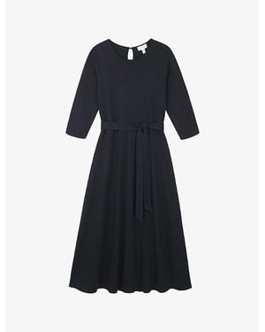 The White Company Long-Sleeve Belted Stretch-Jersey Midi Dress - Blue