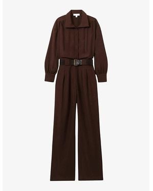 Reiss Czara Belted Wide-Leg Woven Jumpsuit - Brown