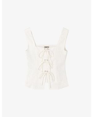 OMNES Oprah Tie-Front Linen-Blend Top - White