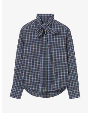 Claudie Pierlot Checked Tie-Neck Cotton Blouse - Blue