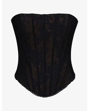 House Of Cb Mira Longline Strapless Woven Corset Top - Black