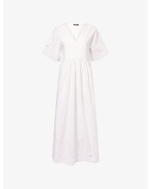Weekend by Maxmara Gathered-Motif Cotton-Poplin Midi Dress - White