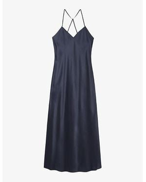 The White Company Cross-Back Silk Maxi Nightdress - Blue