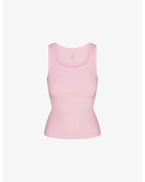 Skims Scoop-Neck Ribbed Stretch-Cotton Tank Top - Pink