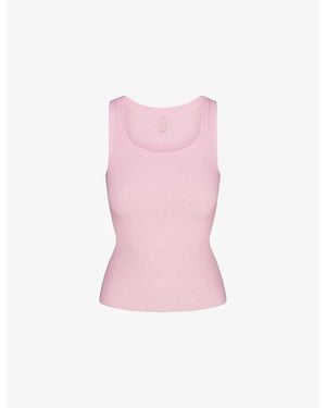 Skims Scoop-Neck Ribbed Stretch-Cotton Tank Top - Pink
