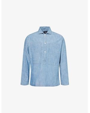 Drake's Chambray Spread-Collar Popover Cotton Shirt - Blue