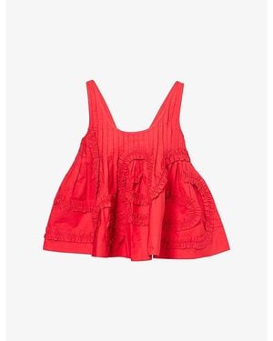 Damson Madder Stella Ruffled Cotton Top - Red