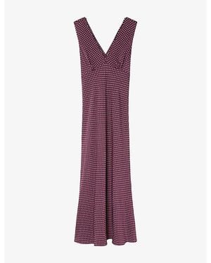 Whistles Sleeveless Mini-Spot Woven Midi Dress - Purple